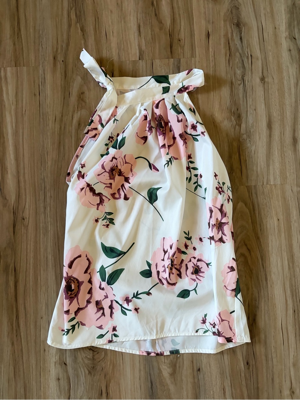 White Floral Halter Tank with Pink Blooms